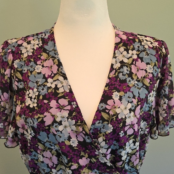 Prettygarden Purple Floral V-Neck Flutter Sleeve Wrap Dress Women's XXL (20-22) - Picture 4 of 10